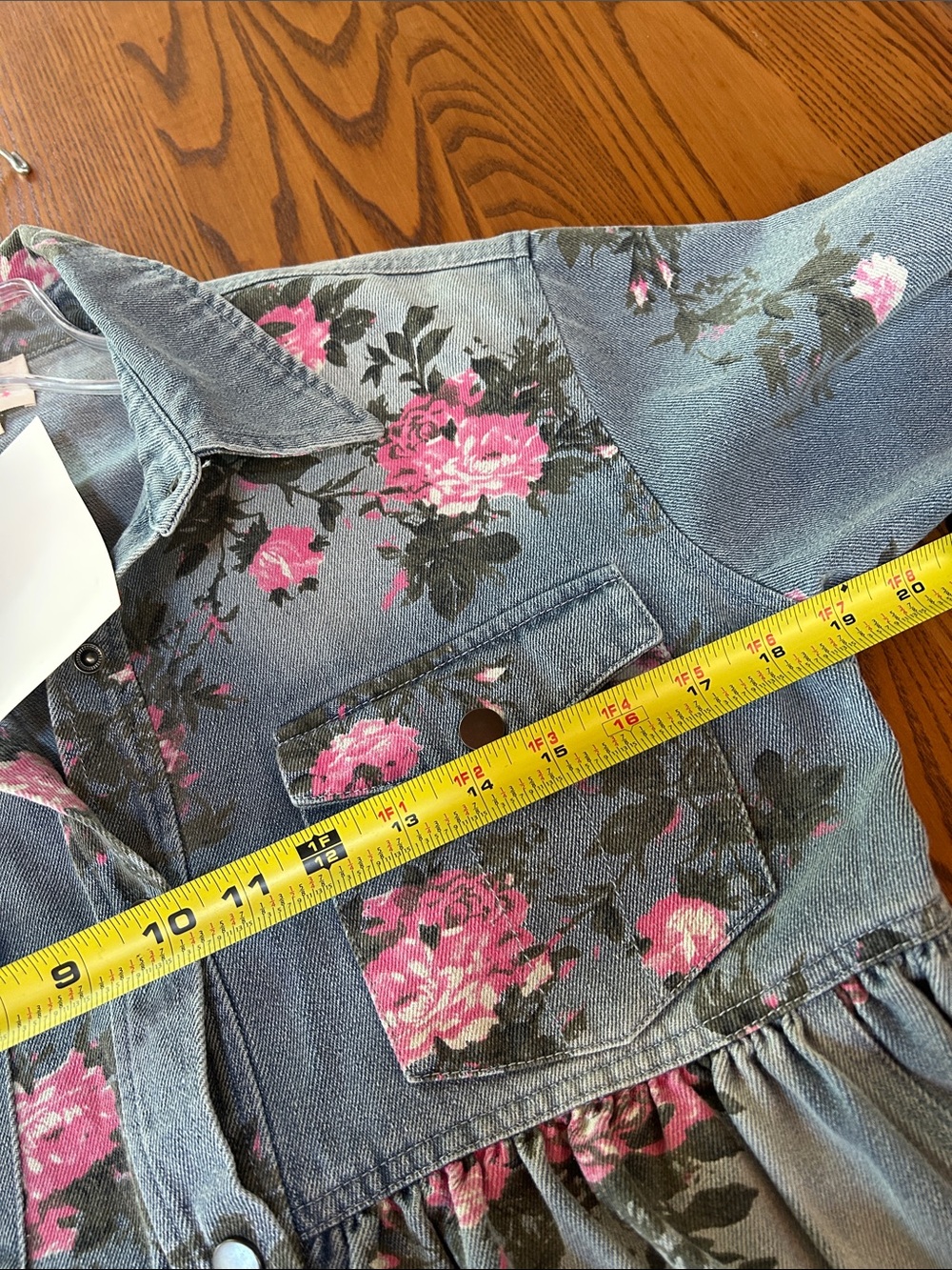 NWT BiBi Pink Floral Washed Blue Denim Peplum Jacket - Picture 8 of 8